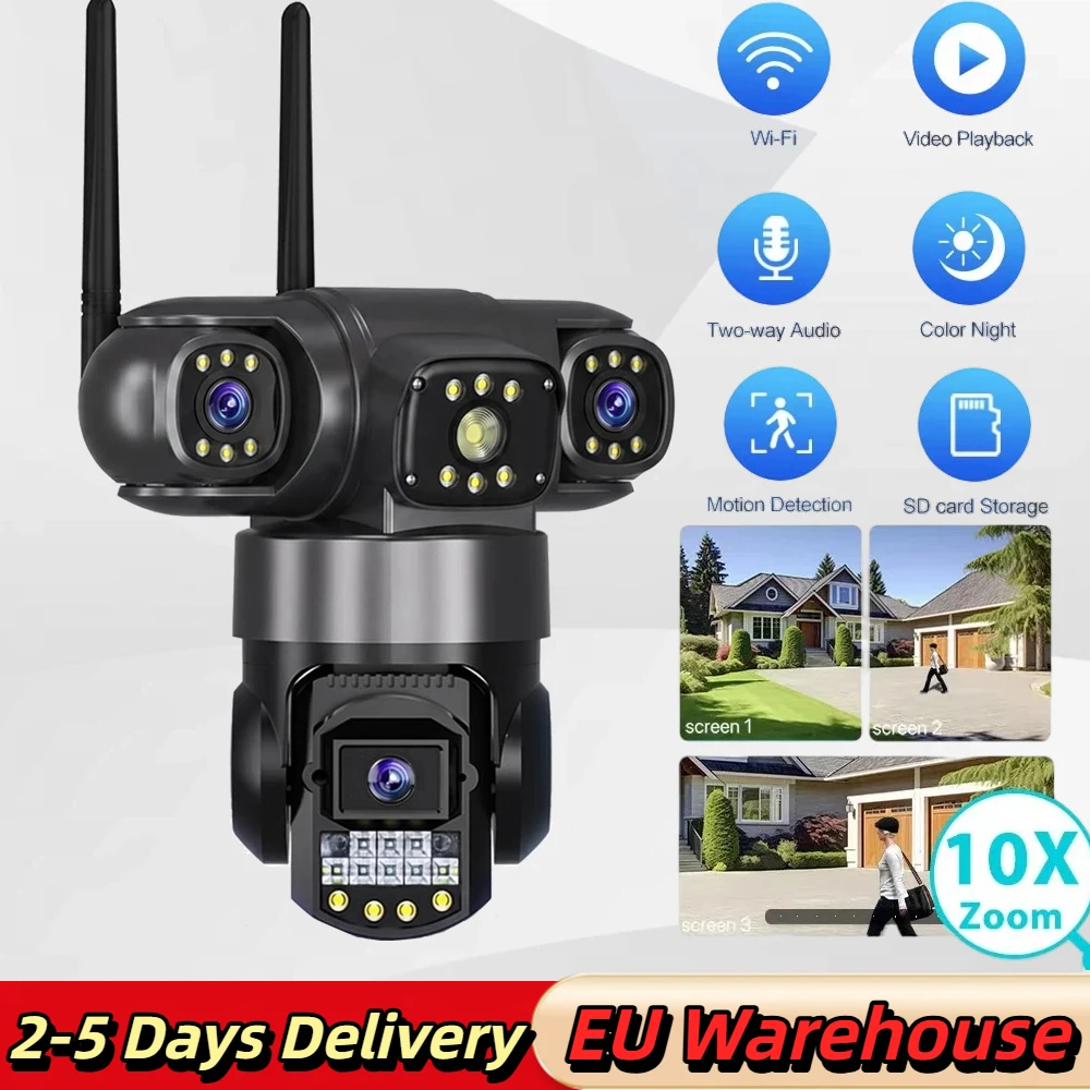 Caméra IP WiFi V380 Pro extérieure 12MP 6K à trois objectifs et écrans, protection de sécurité CCTV sans fil, prise en charge de la vision nocturne couleur, surveillance vidéo, caméras de surveillance domestique WiFi