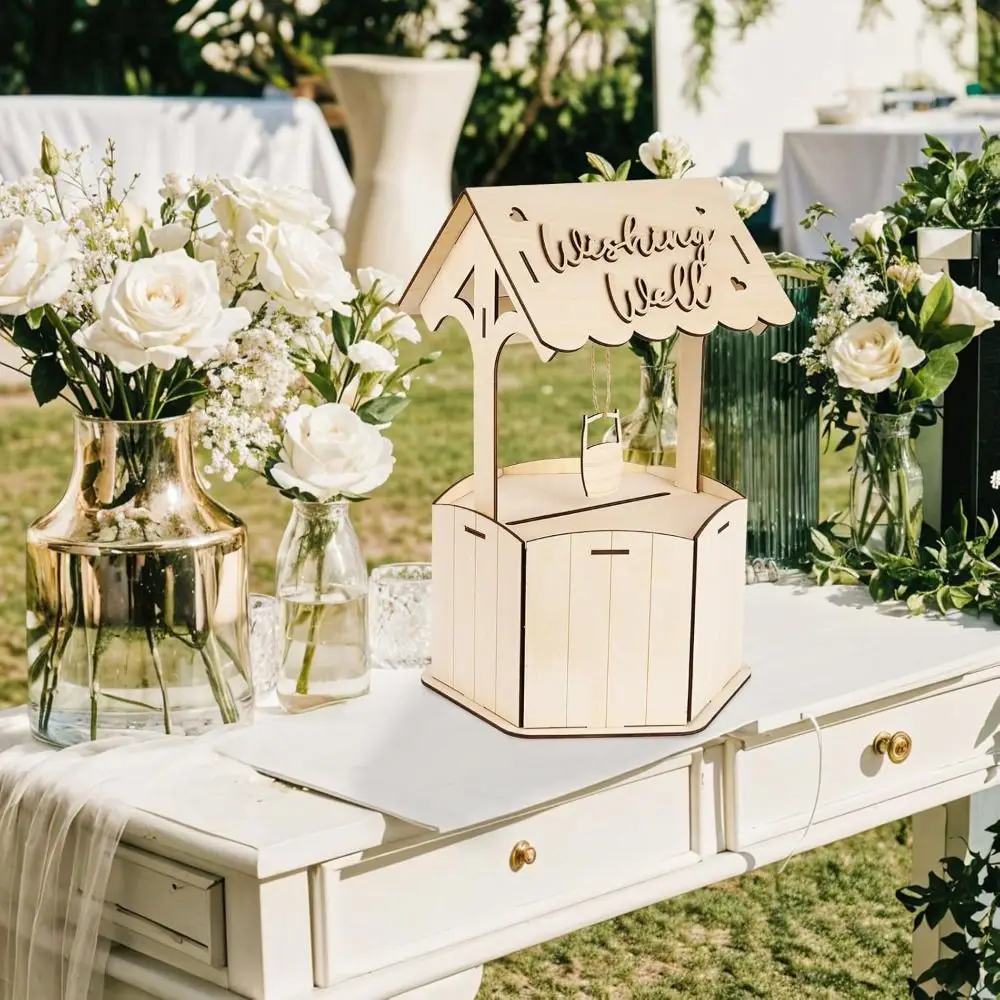 Durable Rustic Wishes Wedding Card Box Natural Wood Craft Wooden Gift Card Box Handmade Receiving Box Wedding Party