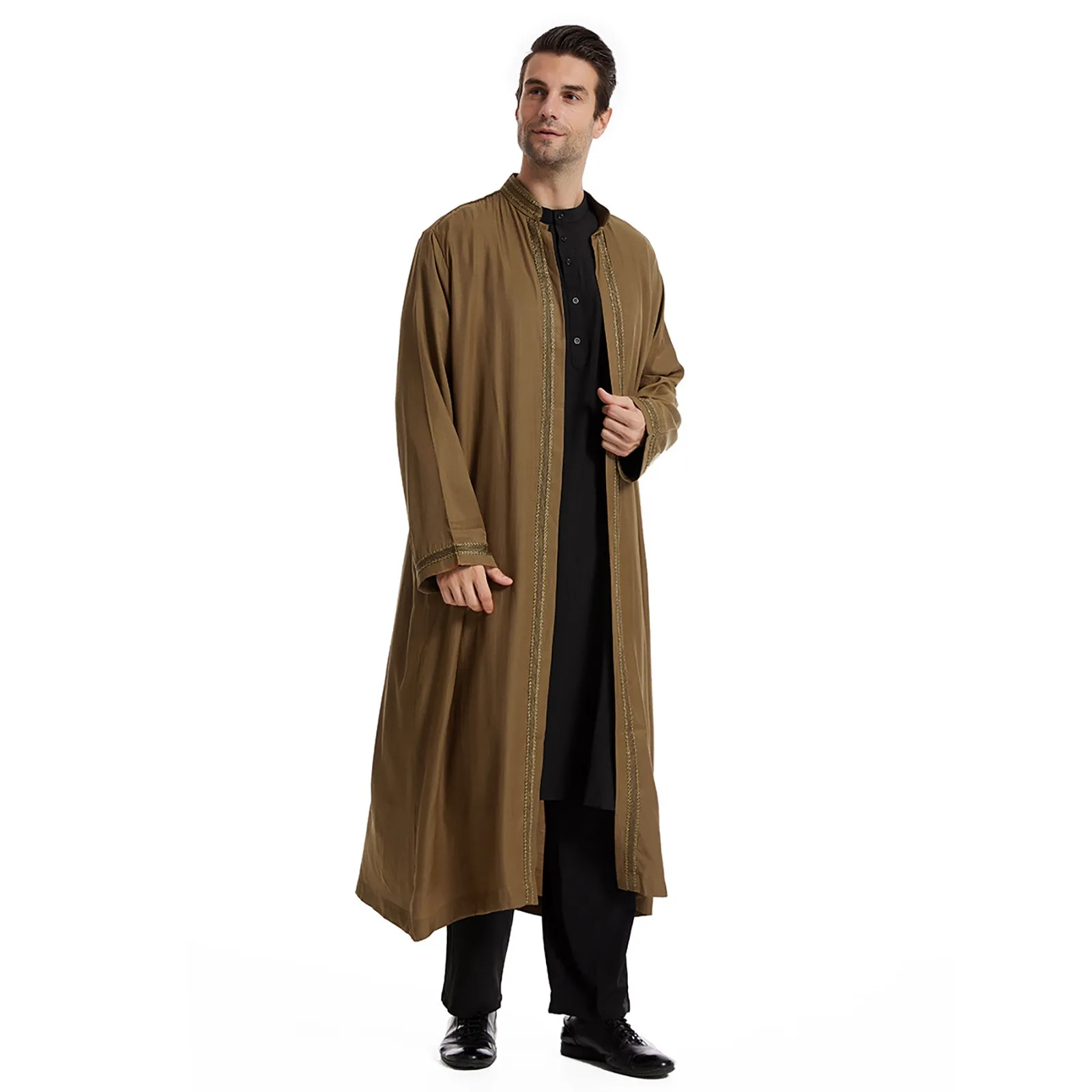 Abaya-roupas islâmicas para homens, abaya, saudita, jubba, thobe, muçulmano, quimono ramadã, manga comprida, caftan, dubai, gola, vestido árabe