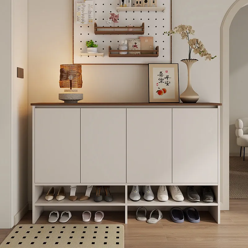 Solid wood shoe cabinet adjustable simple entrance cabinet ultra-thin integrated storage cabinet cream wind shoe rack storage st