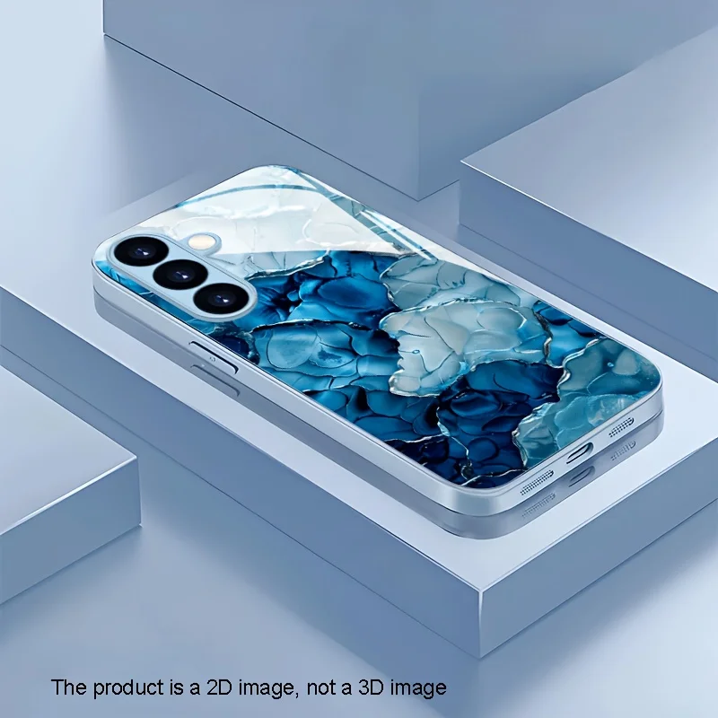 

Marble Texture Blue Pattern, Glass Phone Case Suitable for Galaxy S26/S25/S24/S23 Ultra /S22 Ultra/S20 Ultra/56/A72/A73 5G