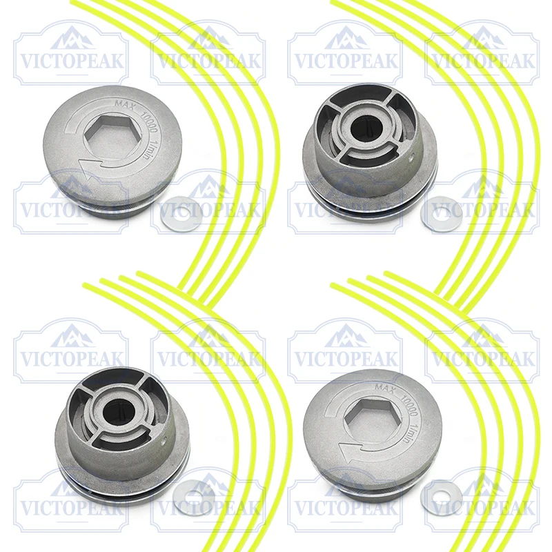 Victopeak 4Pcs Matte Aluminum Trimmer Head Reel Kit Universal Brush Cutter Head Grass Trimmer Garden Tools