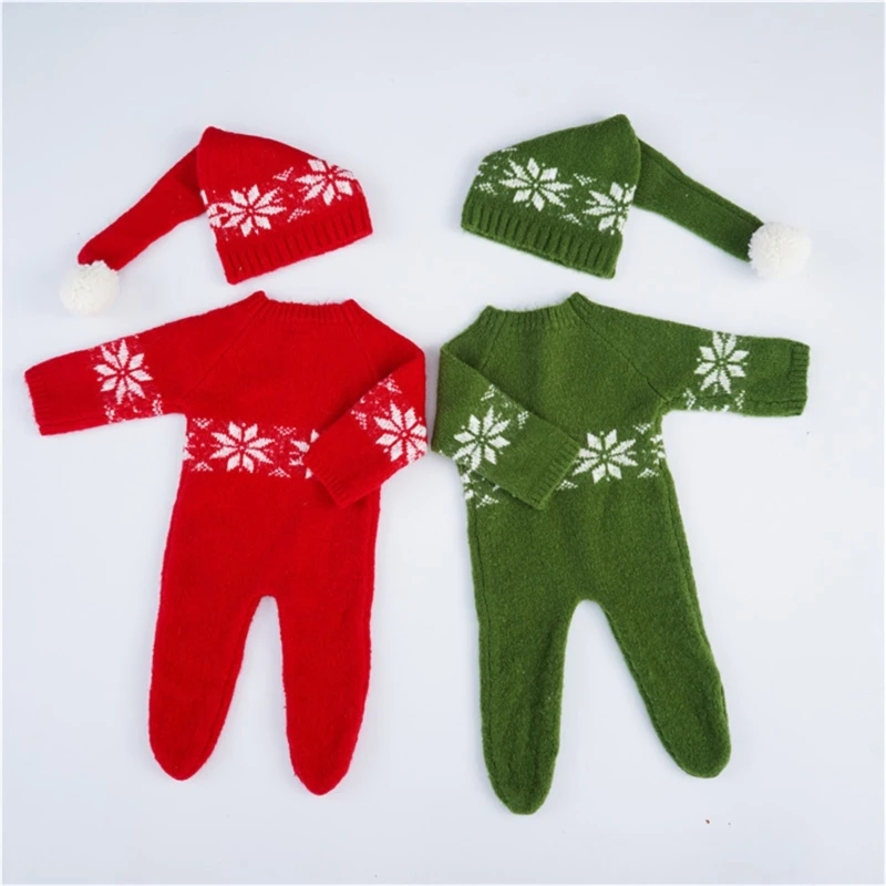 Newborn Photography Props Costume Mohair Christmas Romper+Hat Baby Santa Claus Cosplay Clothes Studio Photo Shooting Accessories