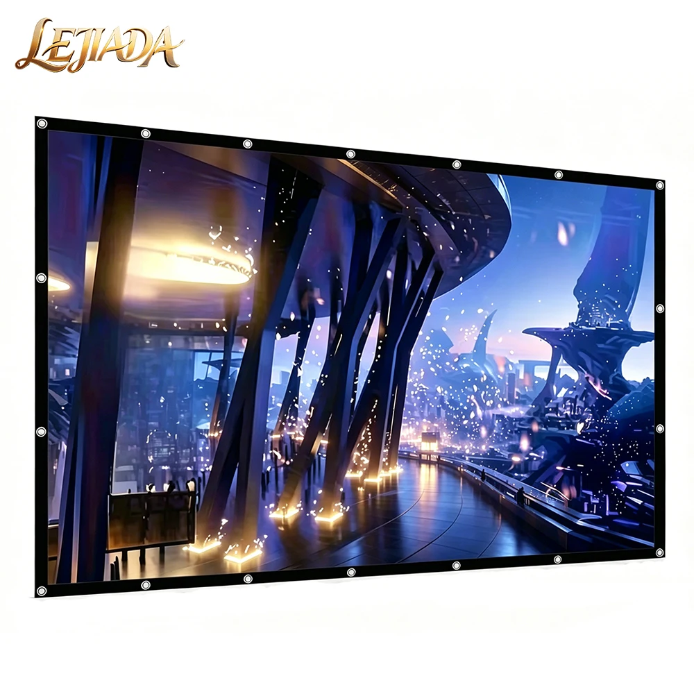LEJIADA Nueva Pantalla de Proyección 4K HD Anti-luz que Mejora el Brillo 160° Pantalla Portátil con Efecto Visual y Orificios de 60-130 Pulgadas Pantalla de proyección especial de rejilla blanca para partidos de Fútbol