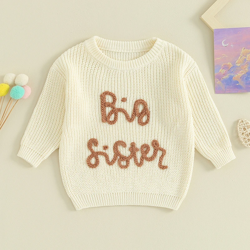 Kids Girls Sweater Letter Embroidery Crew Neck Long Sleeve Pullovers Fall Toddler Clothes Jumpers Tops