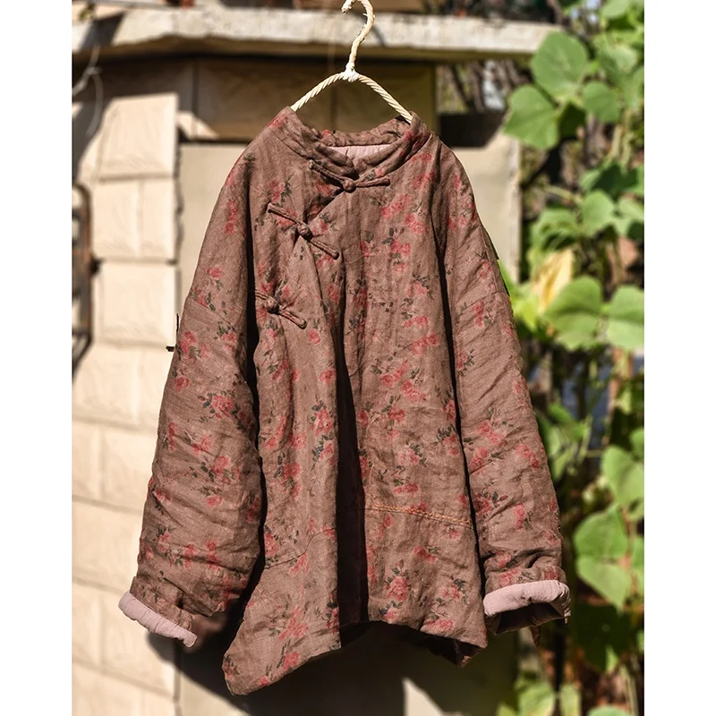 

Оригинальное льняное пальто с принтом, длинными рукавами, из хлопка, с ручной зашивкой пуговиц, свободного кроя, винтажное, для работы и повседневной носки