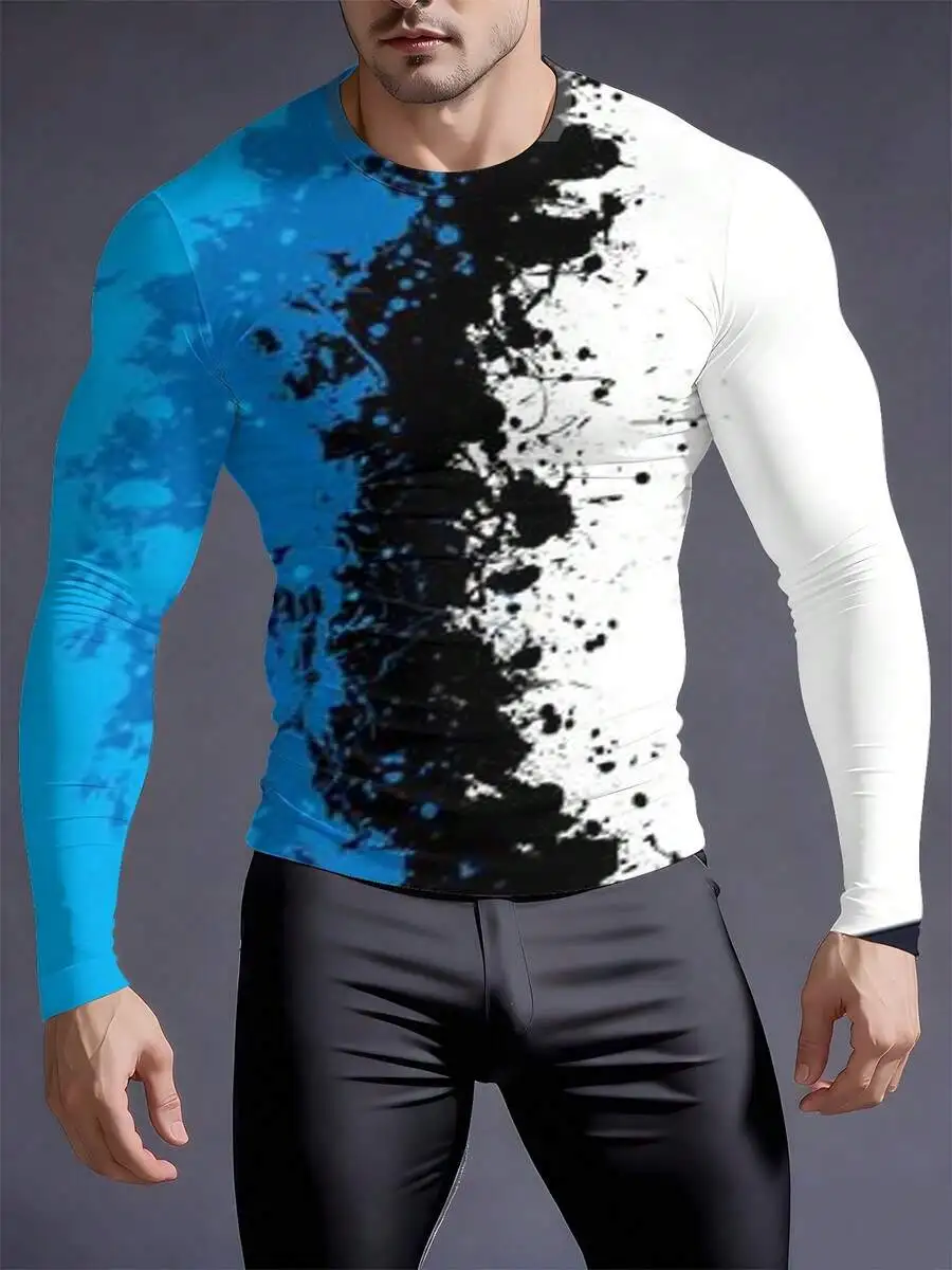 

3D Printed Mens Crew Neck Tight Long Sleeve Compression Shirt
