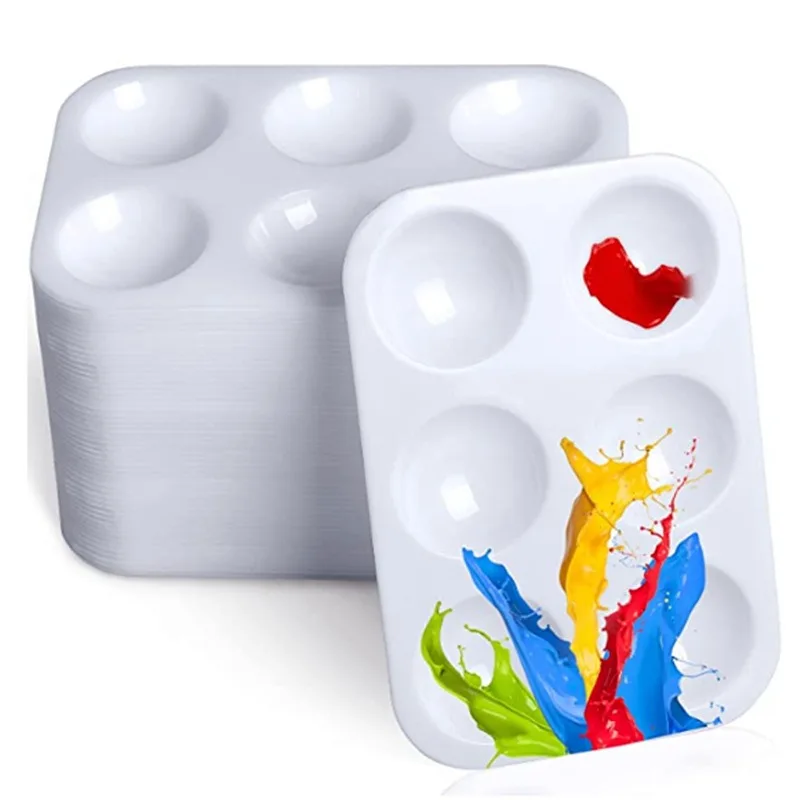 2/3/5/10Pcs 6 Well Rectangular Paint Palette White Plastic Color Palette for Painting Watercolour Pan Mixing Paddle TSB02