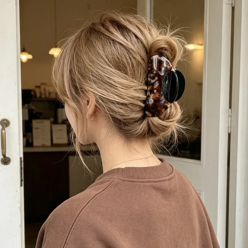 Wood Grain Claw Clip Acetate Patchwork Medium Shark Back Head Updo Women Korean Light Luxury Niche Elegant Style