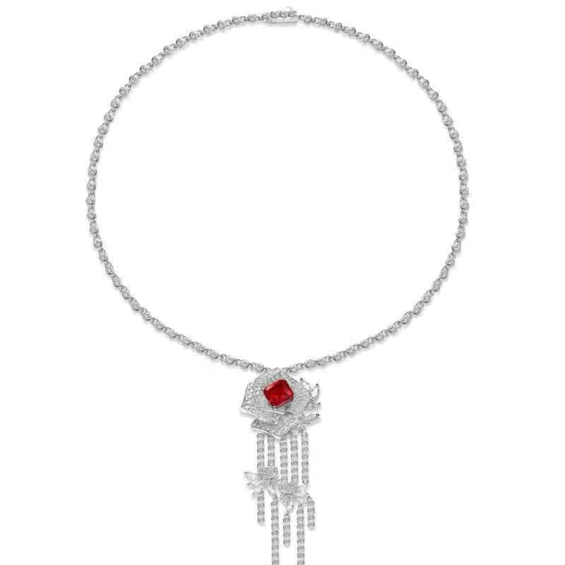 

CUMEE Fine Jewelry Lab Created Ruby Gemstone Necklace Women Girlfriend 925 Sterling Silver White Gold Plated