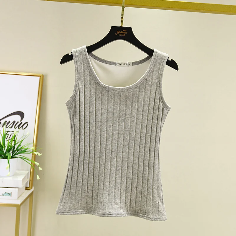 Thickened Fleece Lined Pure Cotton Warm Vest Women's Slim Fit Inner Wear Underwear Big Size Strap on Top  Color Commute ...