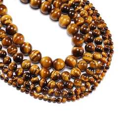 Natural Smooth Brown Tiger Eye Stone DIY Bracelet Necklace Accessories Loose Round Beads for Jewelry Making 15
