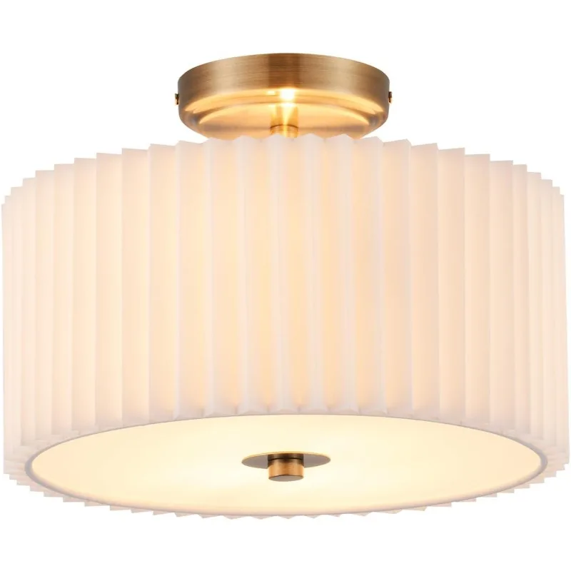 

Semi Flush Mount Ceiling Light, 12.2'' Ceiling Light Fixture with Pleated Shade, 2-Light Modern Drum Light Fixture for B