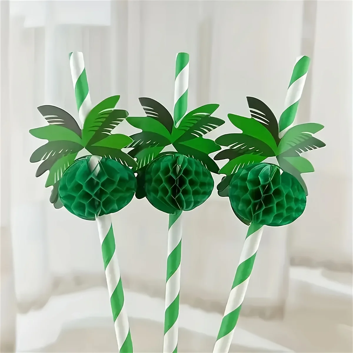 Coconut Tree Paper Straws, Green Honeycomb Straws, Disposable Straws, Summer Drink Accessories, Kitchen Supplies, Home