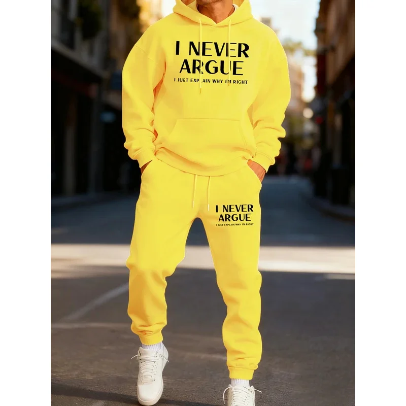 

I Never Argue I Just Explain Why I'M Right Printing Man Hoodie Set Jogging Loose Two Pices Sets Pocket Fleece Sweatpants Clothes