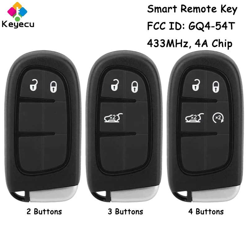 

KEYECU Smart Remote Car Key With 2 3 4 Buttons 433MHz 4A Chip for Jeep Cherokee 2014 2015 2016 2017 2018 2019 2020 Fob GQ4-54T