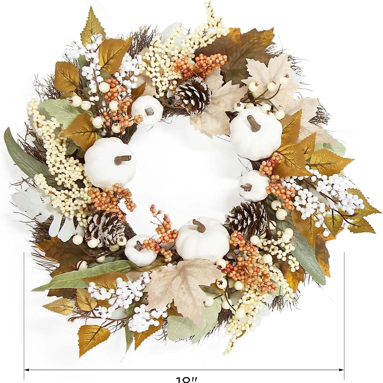 Autumn White Pumpkin Wreath Thanksgiving Decoration Maple Leaf Wreath For Front Door Hanging Indoor Outdoor Wall Home Decor