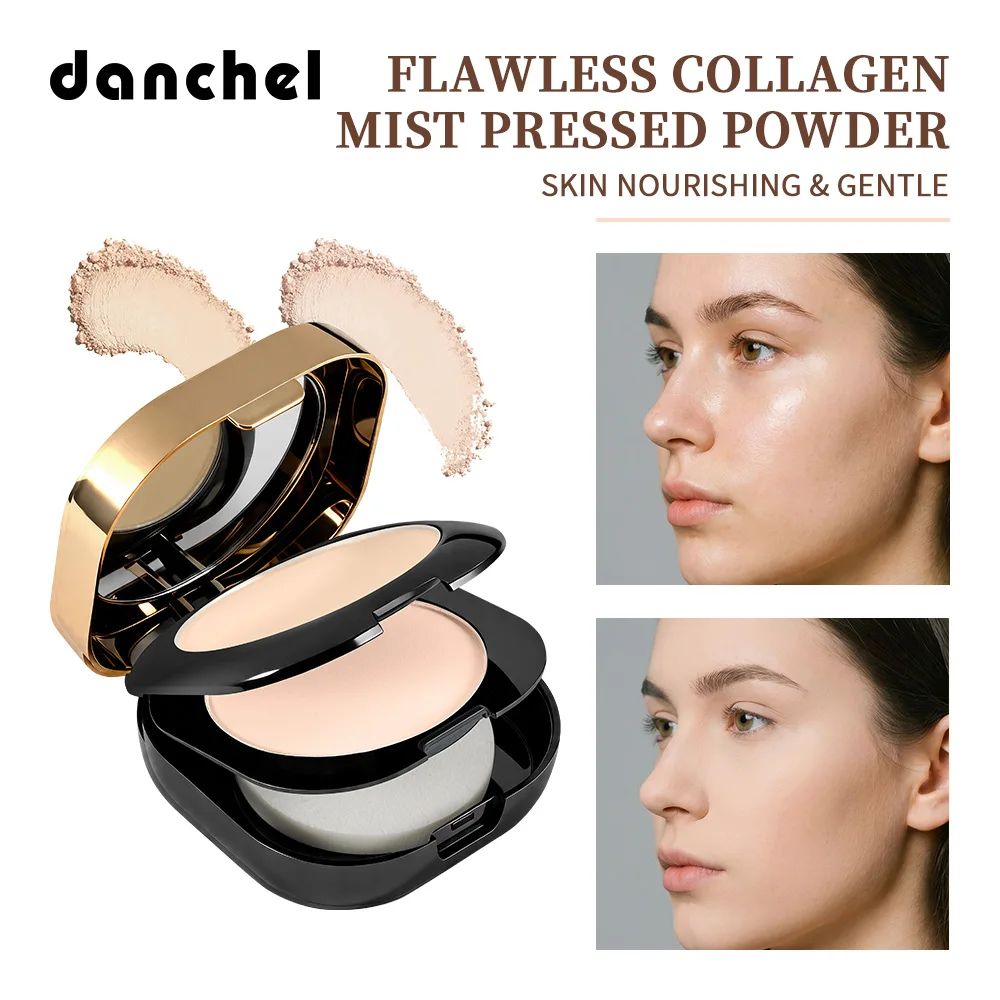 Collagen Mist Pressed Powder Silky Blendable Texture Strong Oil Control Brightening & Contour 2 IN 1 Nourishing Collagen Powder
