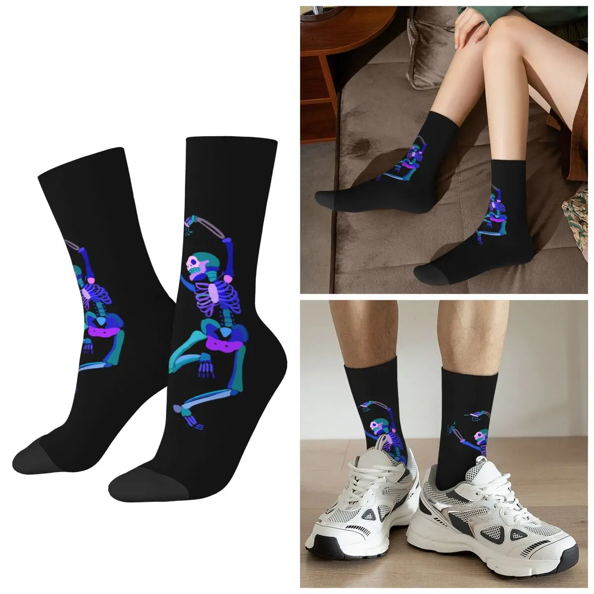 

All Seasons Dancing Skull Print Socks Harajuku Sport Middle Tube Socks Super Soft Stockings for Men Women Gifts