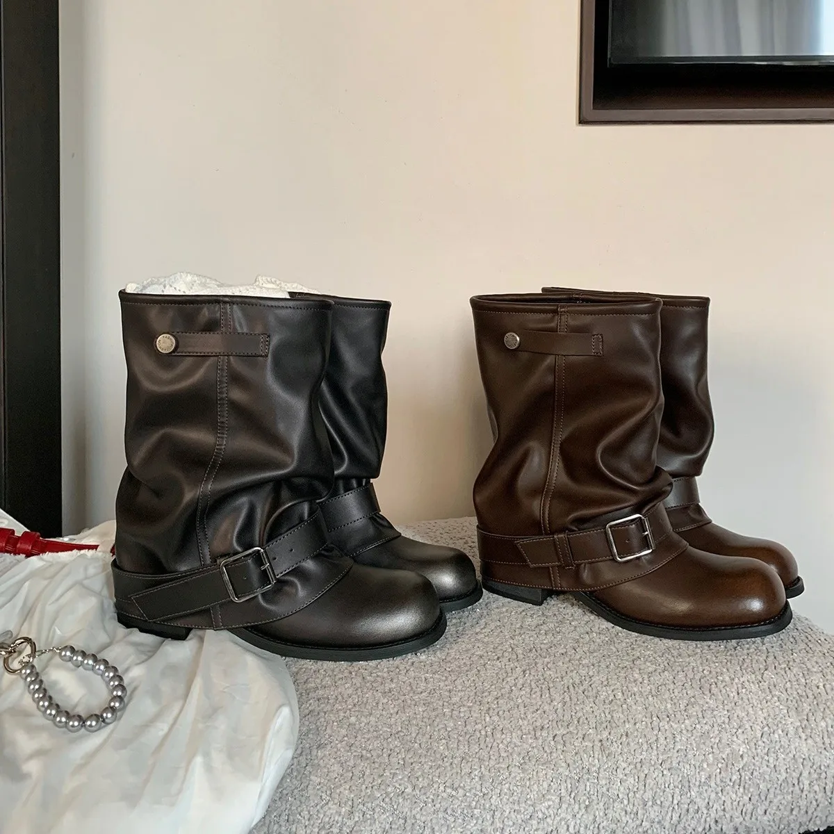 

Short Boots 2025 New Western Cowboy Boots for Women Retro Black Thick Heel Pants Short Boots for Women