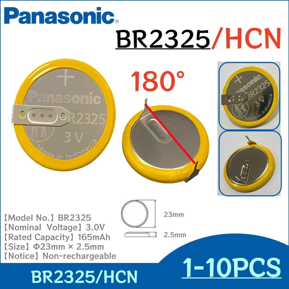 1-10PCS Original Panasonic BR2325/HCN 180° 2PIN Lithium Battery with Solder Tabs Wide Temperature Range for Industrial Equipment