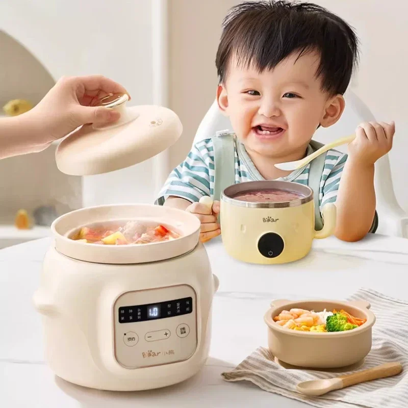 Bear 1L Slow Cooker Baby Supplementary Food Maker 220V Mini Bird's Nest Crock Pot White Porcelain 9.5h Reservation Keep Warm view 5