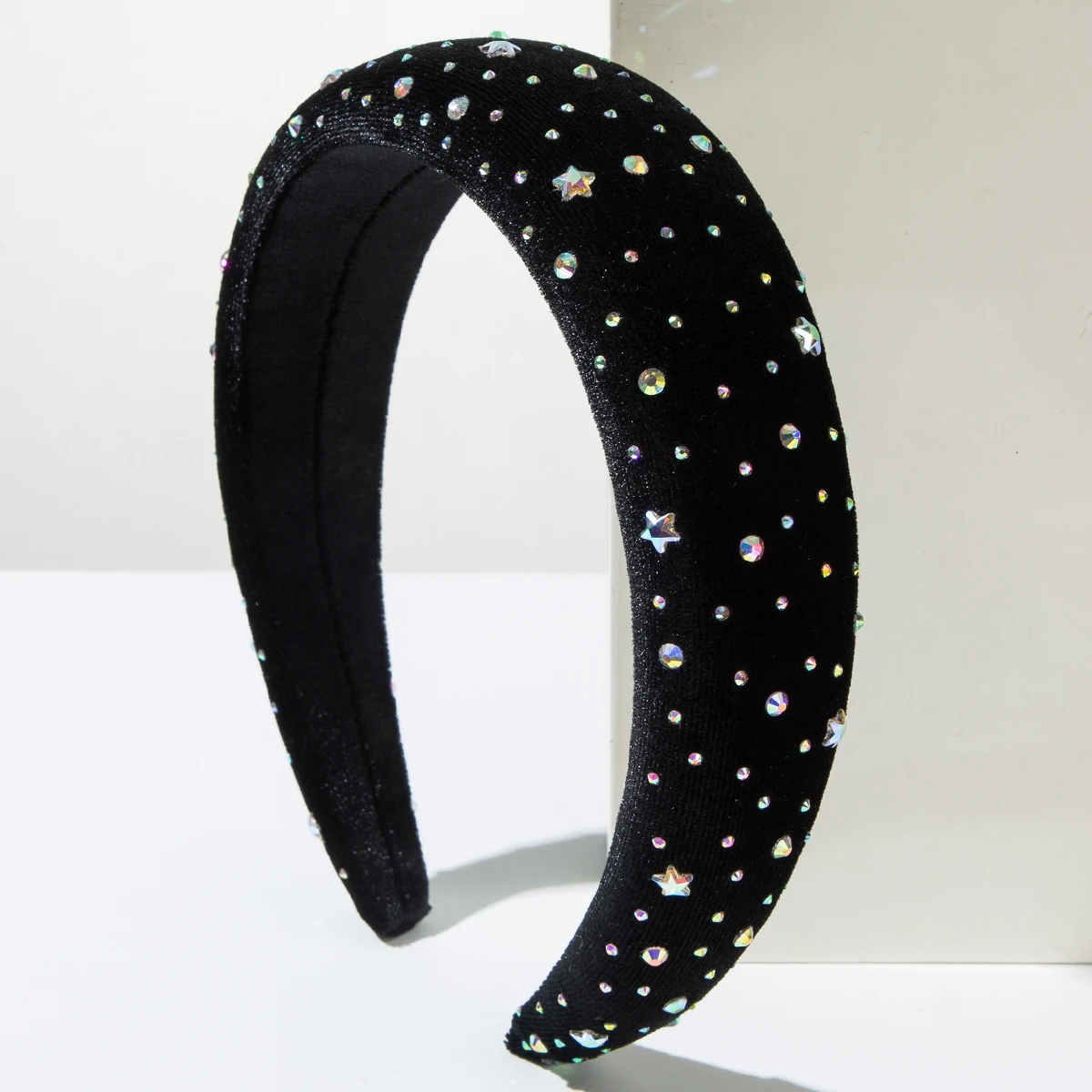 New European and American Retro Velvet Sponge Headband Inlaid With Colorful Rhinestones, Exuding a Starry and Sparkling Aura