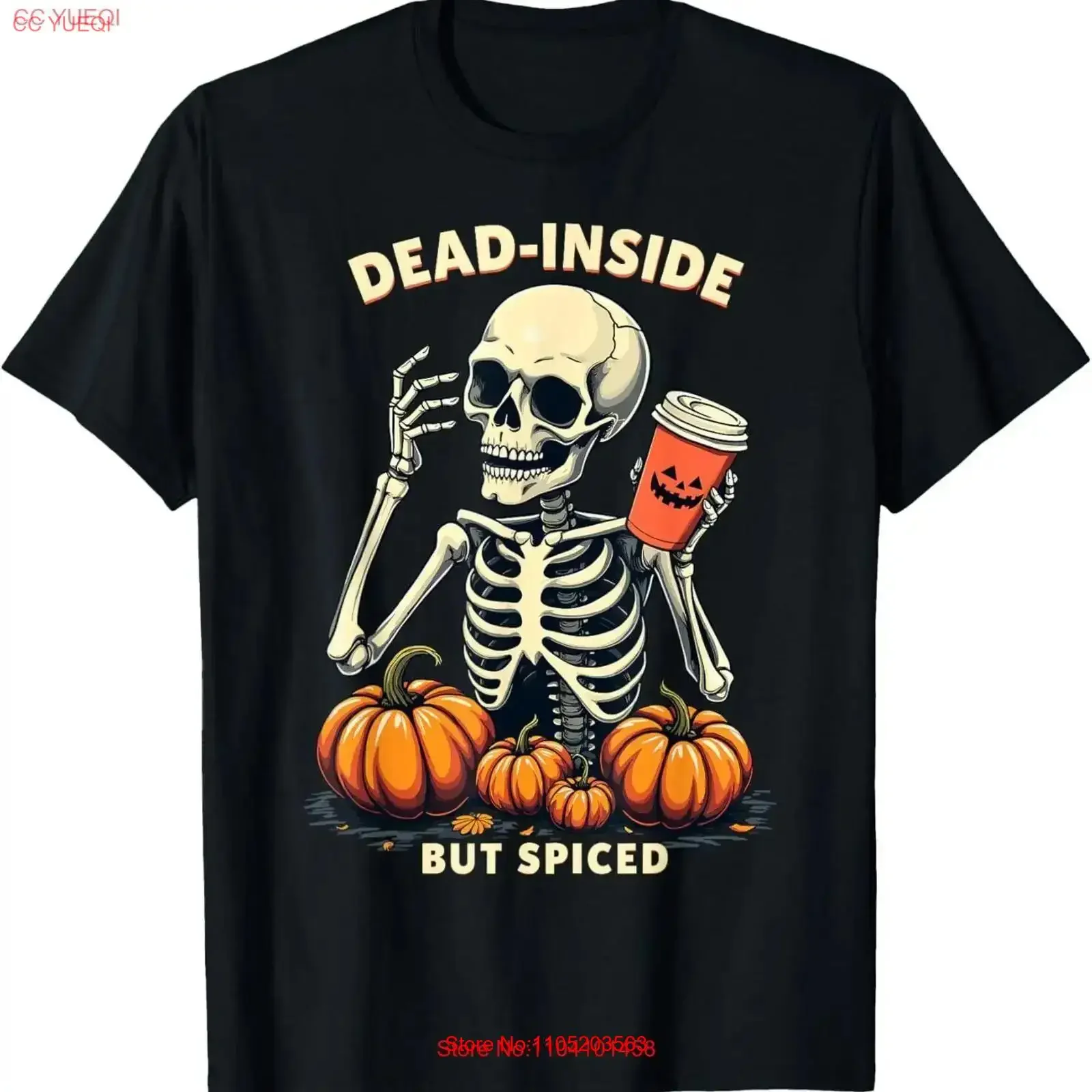 Skeleton Dead Inside But Spiced Funny Halloween Pumpkin T Shirt vintage Washed Versatile Stretched fashion Unisex streetwear