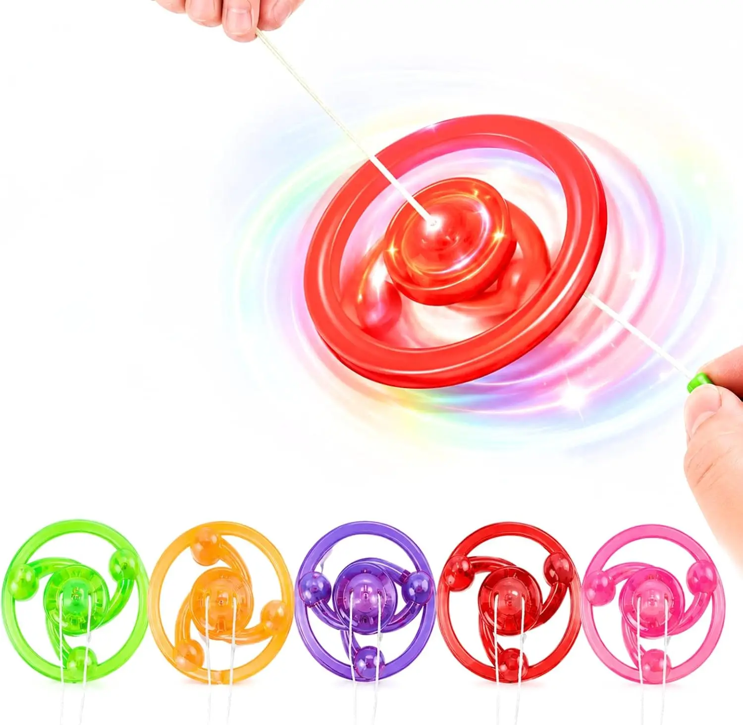 3pcs Kids Creative Bracing Wire Luminous Toy Flywheel Flash Spinning Top Light-emitting Gyro Fitness Shining Pull Line Flywheel