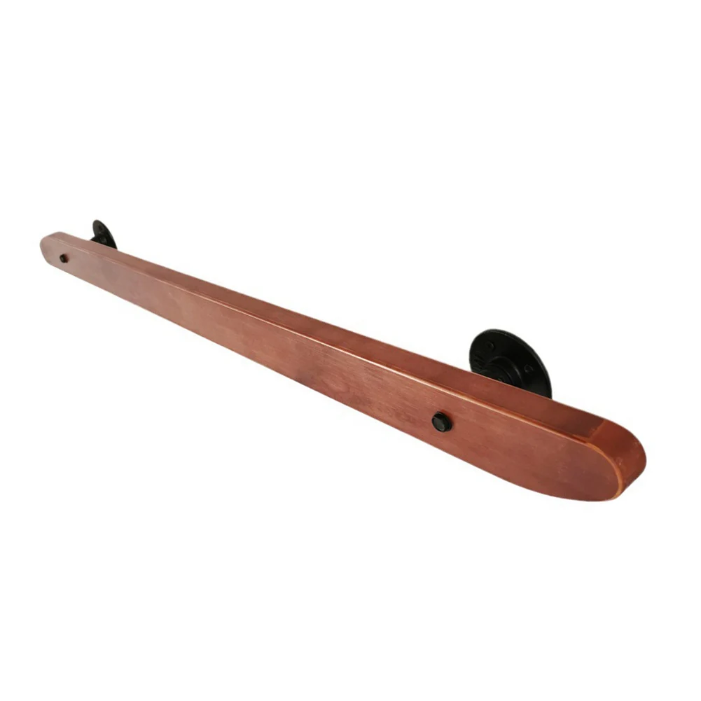 Indoor 50cm Handrail Wall Mounted Solid Wood Rail and Wrought Iron Bracket for Staircase Hallway Safety Support