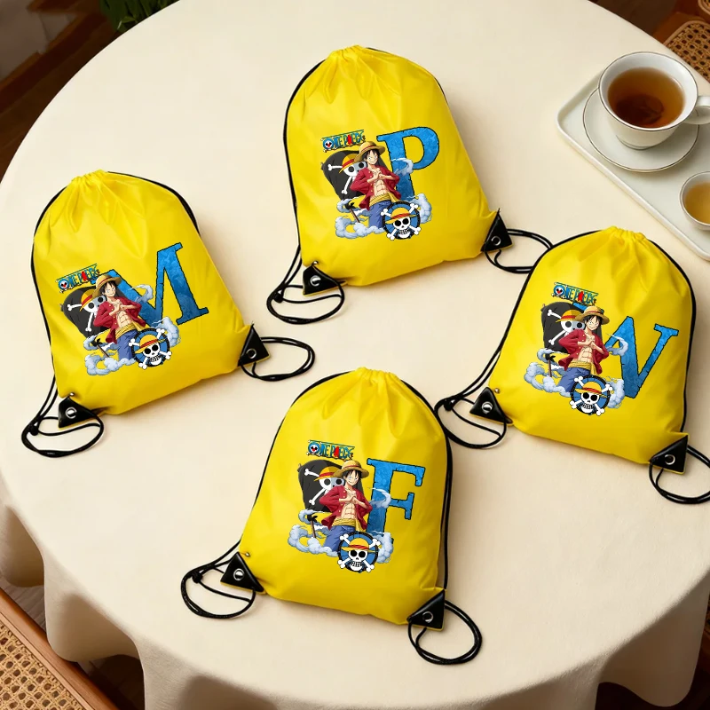 

One Piece Drawstring Bag Boy Anime Figures Waterproof Sports Backpack Cartoon Creative A-Z Letter Printed Cycling Storage Bags