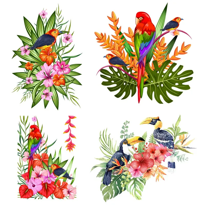 

Tri koshki RC020 Tropical Bird and Flowers Wall Sticker Waterproof PVC Decoration Door Living Room Kids Room