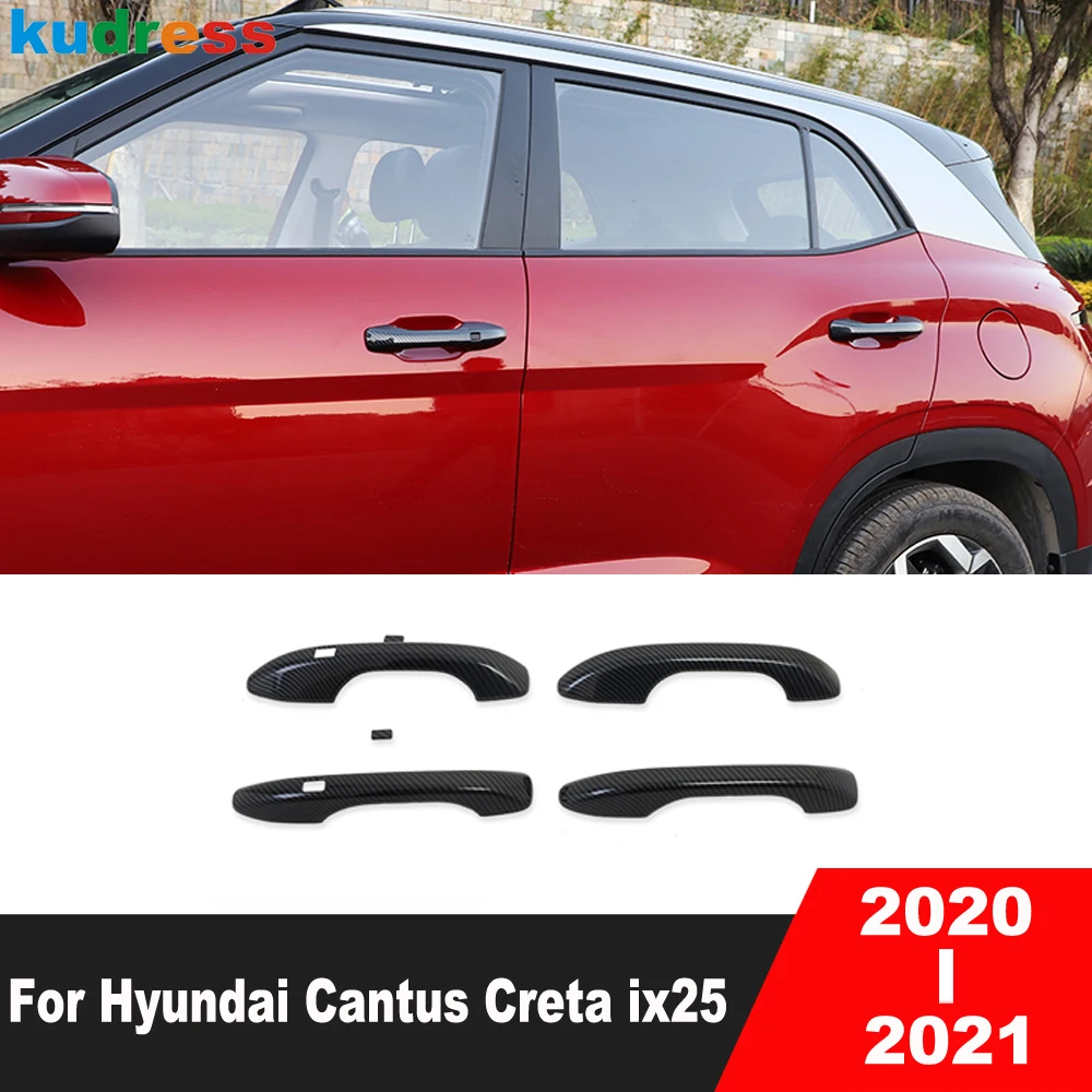 Pokrywa do klamki tapicerka dla Hyundai Cantus Creta ix25 2020 2021 z włókna węglowego boczne uchwyty złap nakładka naklejka akcesoria samochodowe