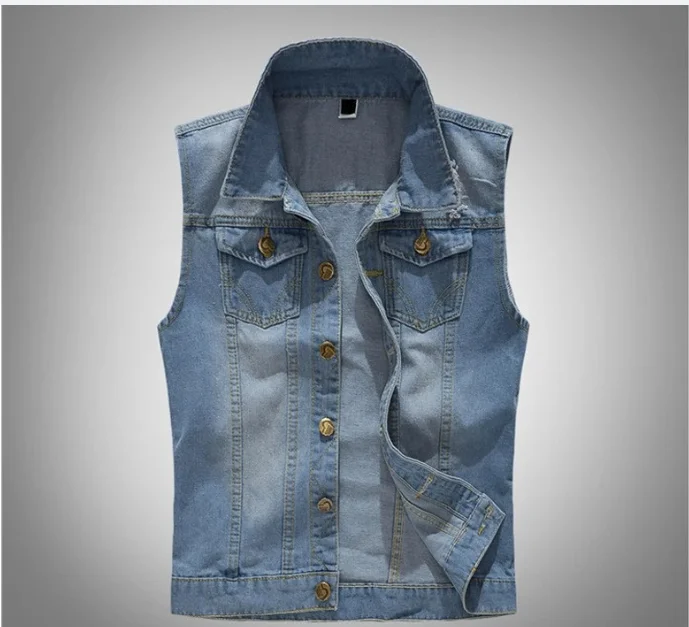

Осенние мужские джинсовые хлопковые жилеты, повседневные рваные лацканы, винтажная куртка без рукавов, мужская уличная одежда, джинсовые жилеты, топы, одежда 4XL