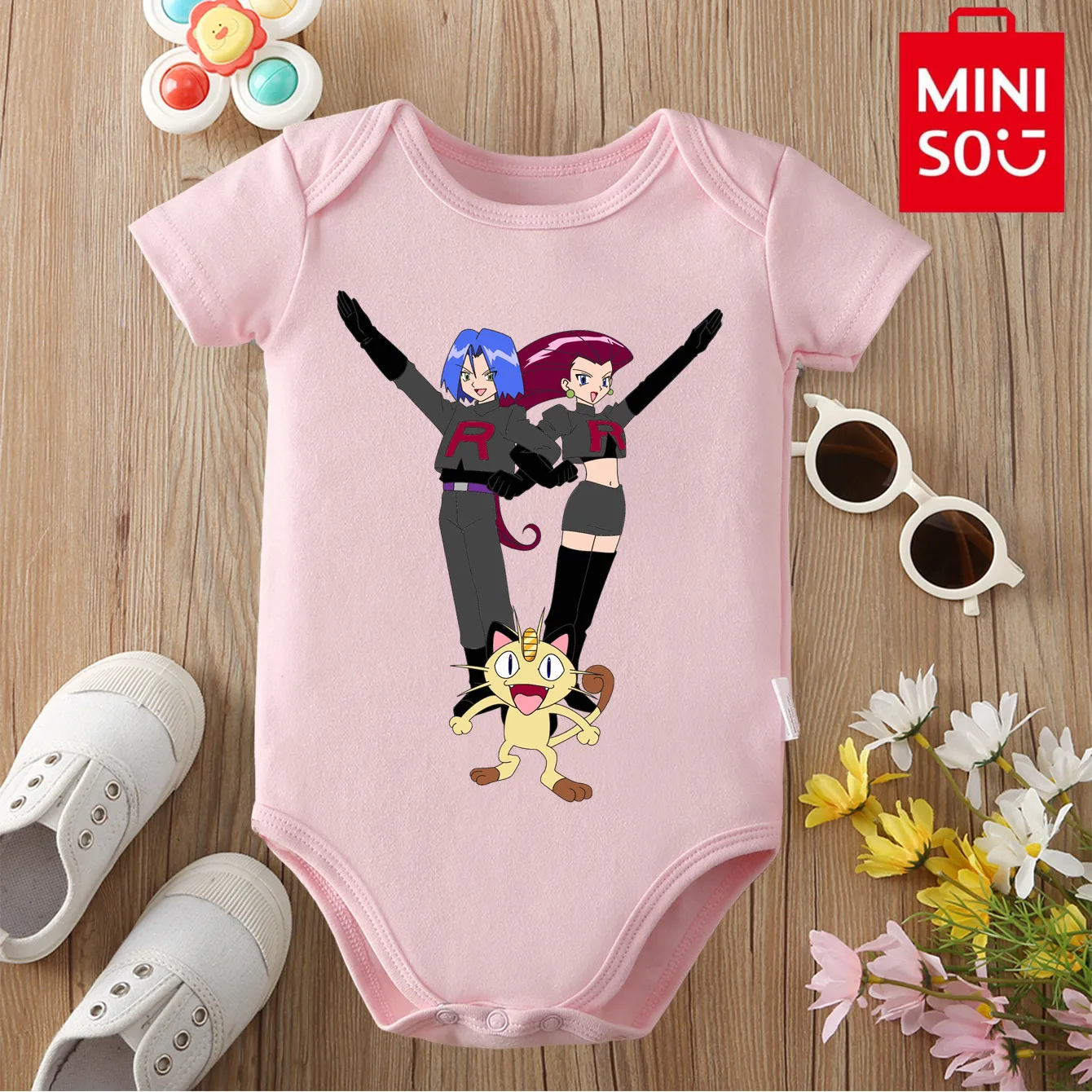 MINISO Pocket Monster Psyduck Cloths النمط الياباني ارتداءها للطفل القطن الخالص نيسيي بذلة لحديثي الولادة 0 إلى 12 شهرًا #3