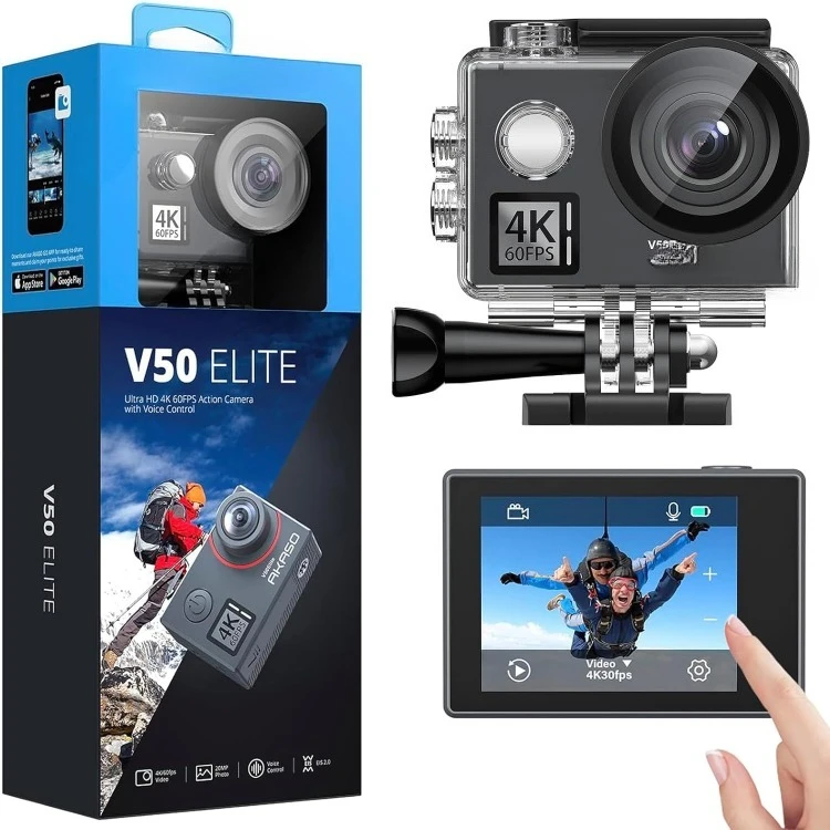 

V50 Elite 4K60fps Touch Screen WiFi Action Camera Voice Control EIS 131 feet Waterproof Camera 8X Zoom Remote Control