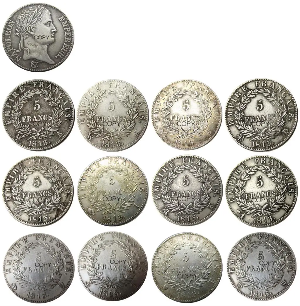 France 5 Francs 1813 12 Different Mintmarks for Choice Silver Plated Copy Coins