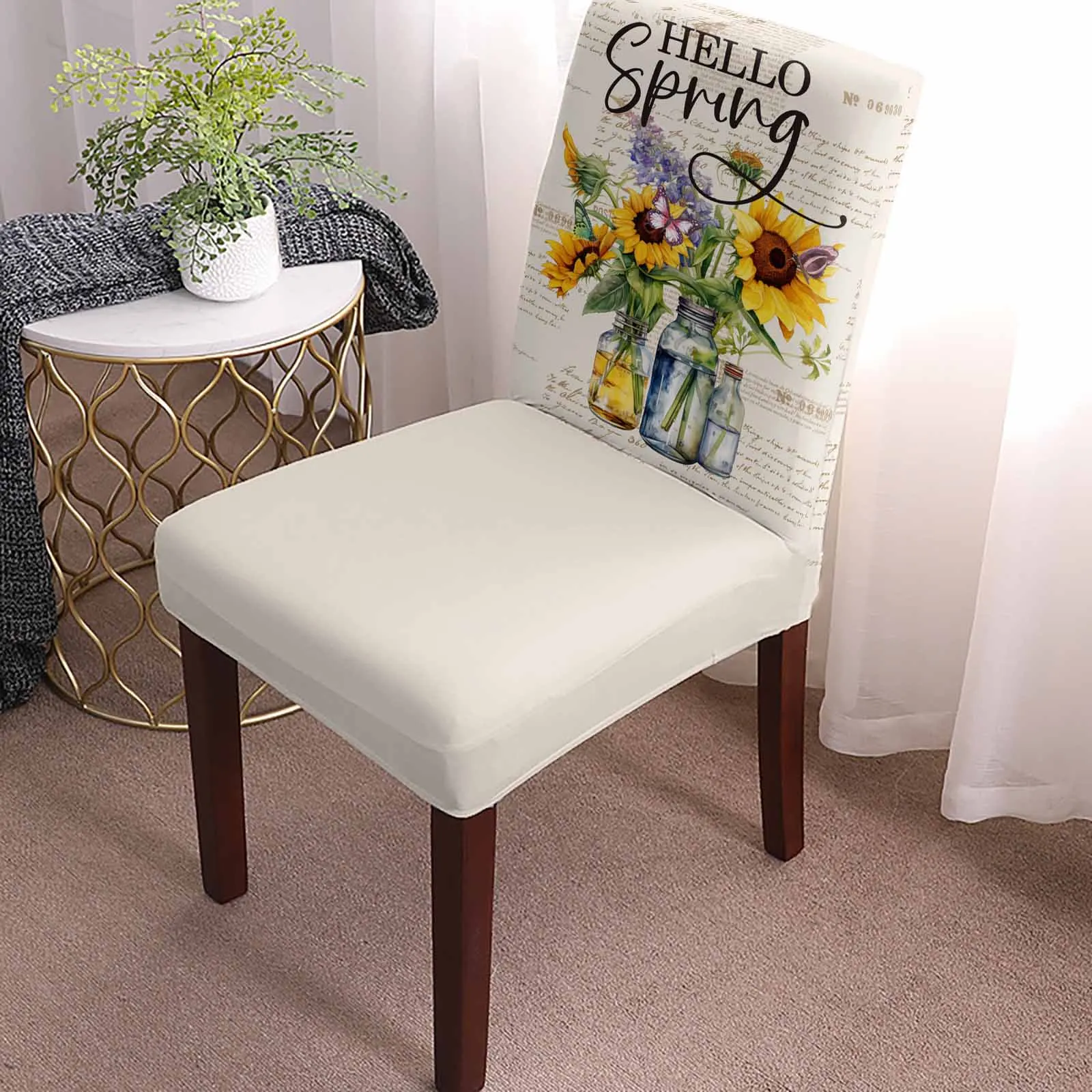 Sunflower Flower Lavender Retro Chair Cover Set Kitchen Stretch Spandex Seat Slipcover Home Dining Room Seat Cover