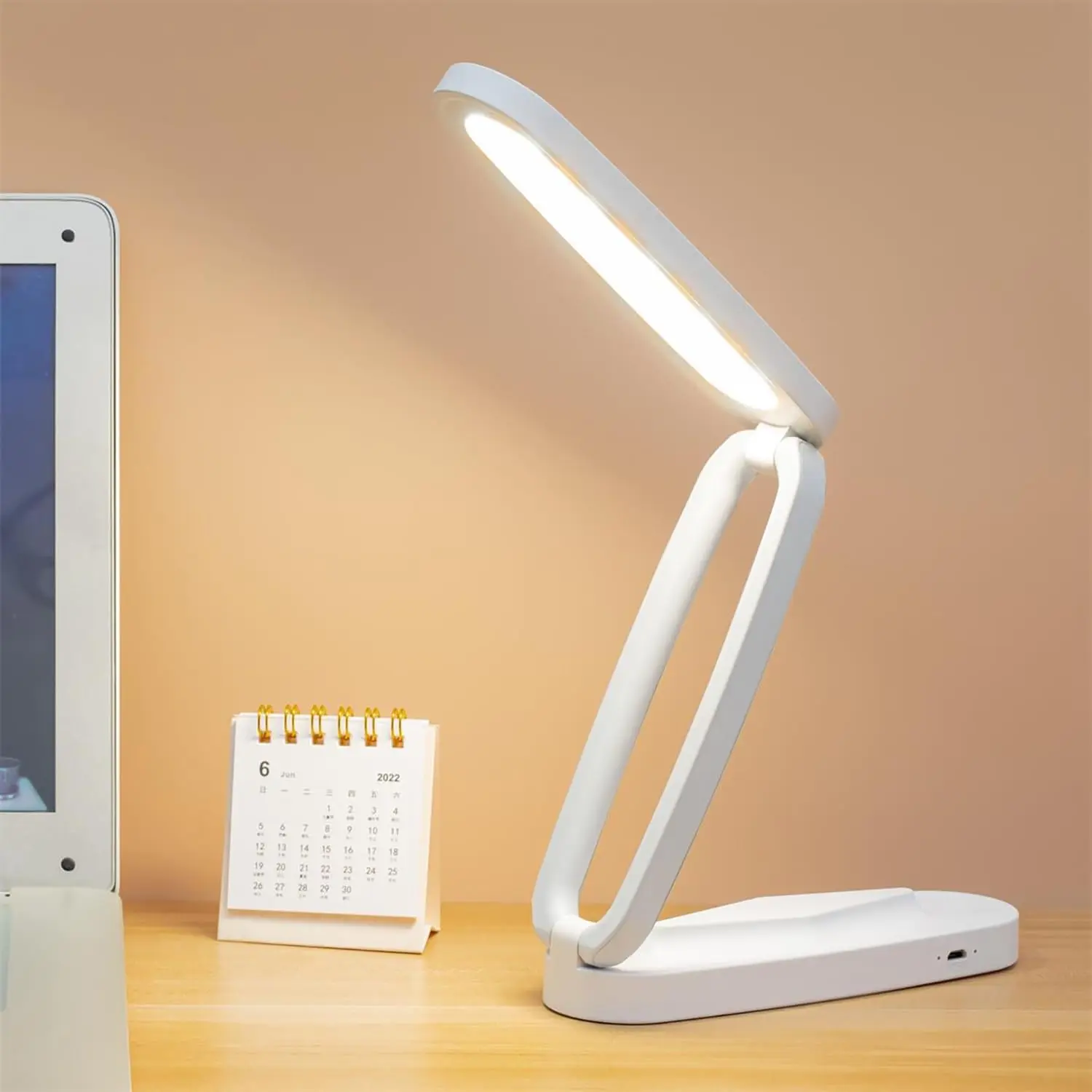 WHITE LED Desk Lamp Rechargeable Foldable Portable Table Lamp Touch Dimmer Desk Lights for Home Office Working Reading Studying