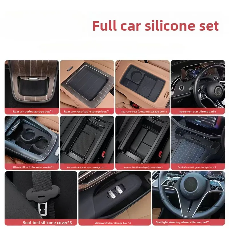 For Mercedes‑Benz W214 E‑Class E260L E300L 2024‑2026, Rear Air‑Outlet Box, Armrest Storage Tray,Silicone Full Interior Kit 1/5PC
