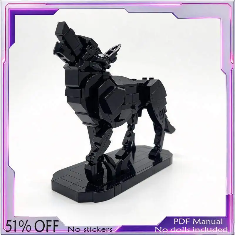 231PCS Black Wolf Model Building Blocks Custom MOC Animal Figure DIY Assembly Wildlife Display Stand Scene Toy Gift Decor