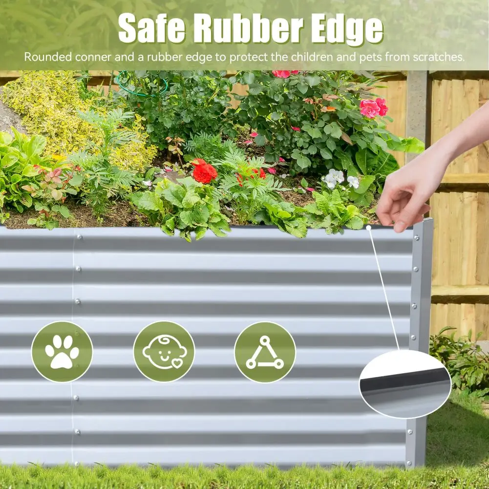 US STOCK Galvanized Raised Garden Bed Outdoor 8x4x2FT Steel Heightened Planter Box For Gardening Flowers Vegetables Herbs