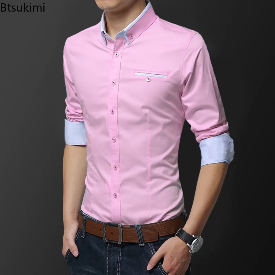 Camisa de manga larga de algodón para hombre, cárdigan con cuello vuelto, ropa de negocios, marca de lujo, verano, 5XL, 2024