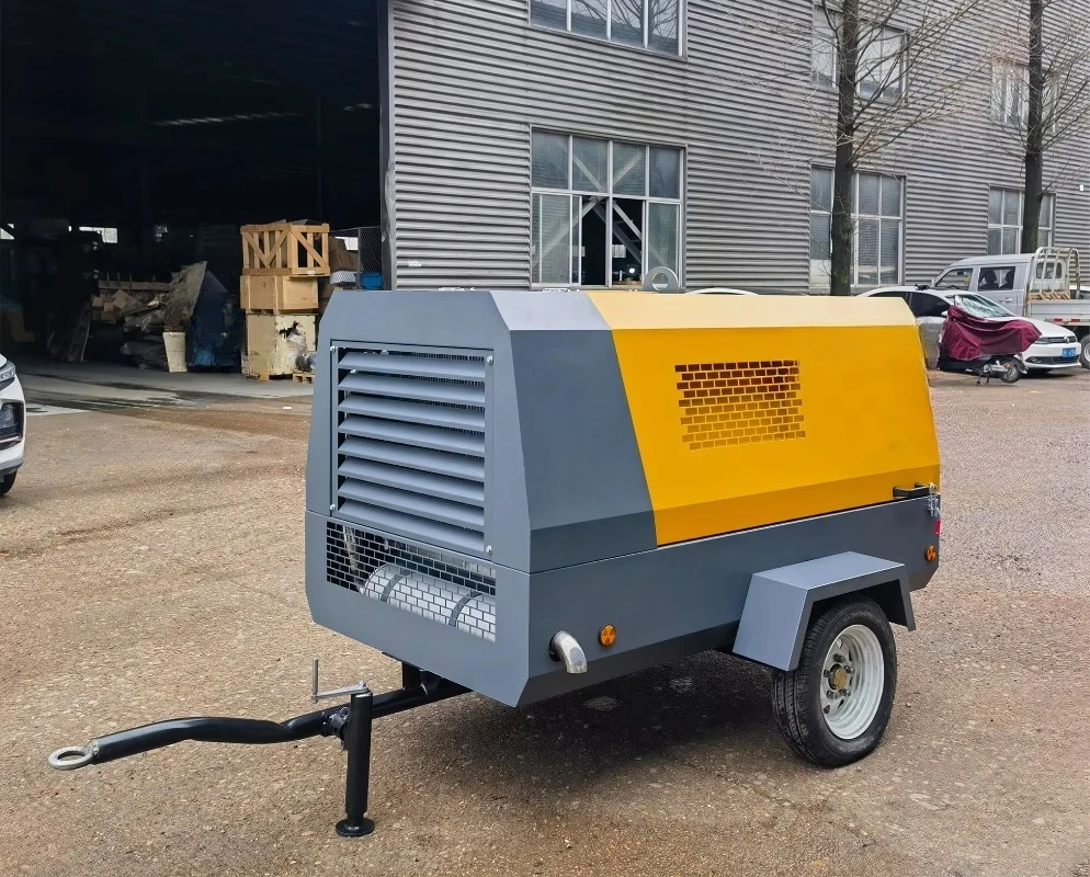 8bar 185CFM Portable  Engine Lubricated Towable Screw Air Compressor Pump Air-Cooled for Sandblasting and Rock Drilling