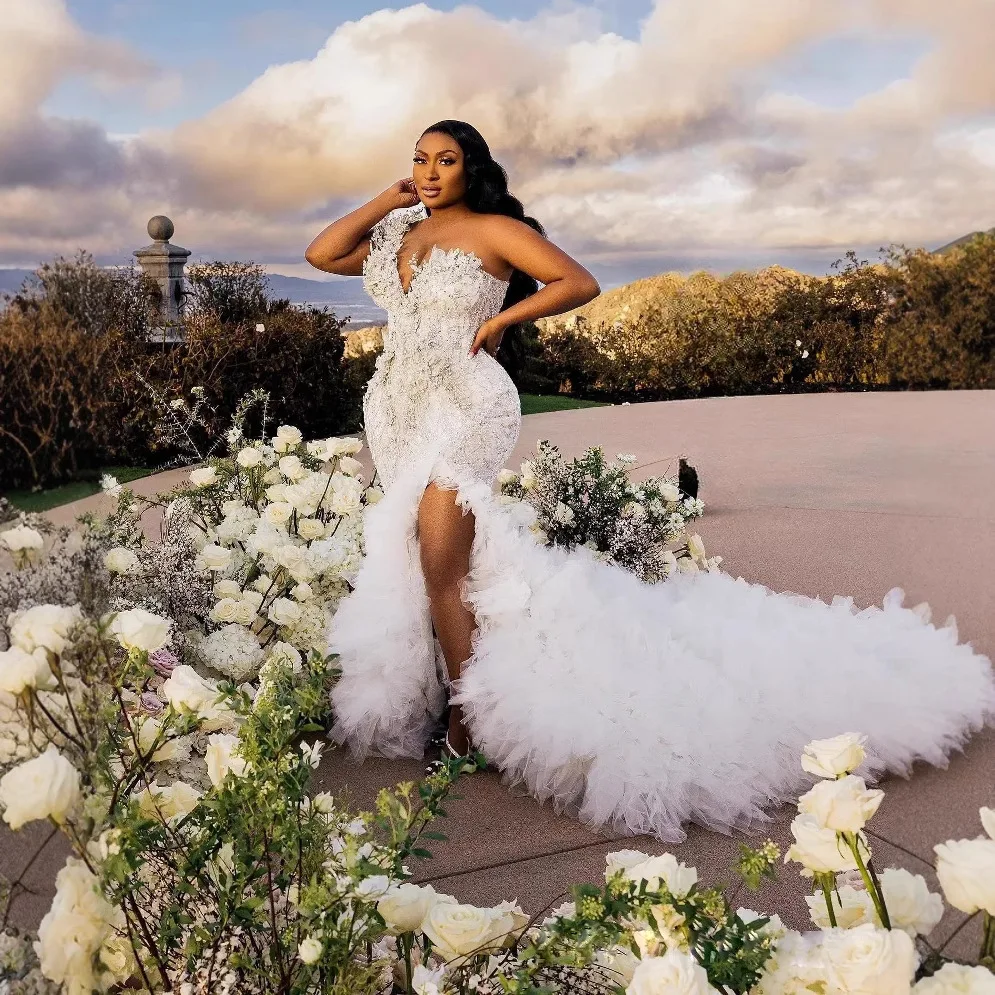 

Свадебные платья Glltter, роскошное свадебное платье на одно плечо, свадебное платье русалки, свадебное платье с боковым разрезом по индивидуальному заказу