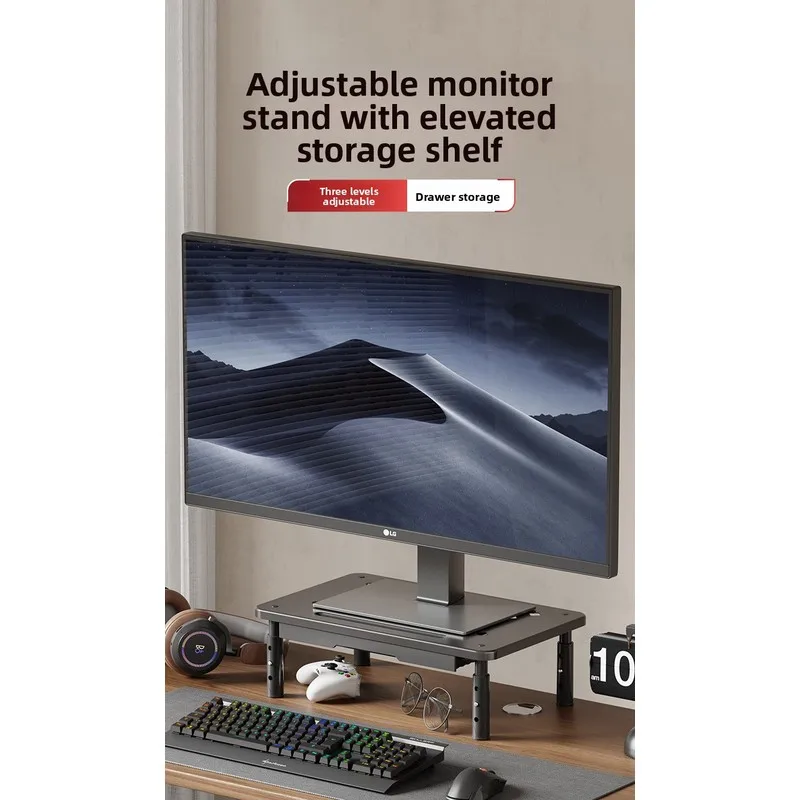 Adjustable Computer Rack Telescopic Desk Monitor Holder Elevated PC Screen Stand Reduce Neck Strain Office Storage