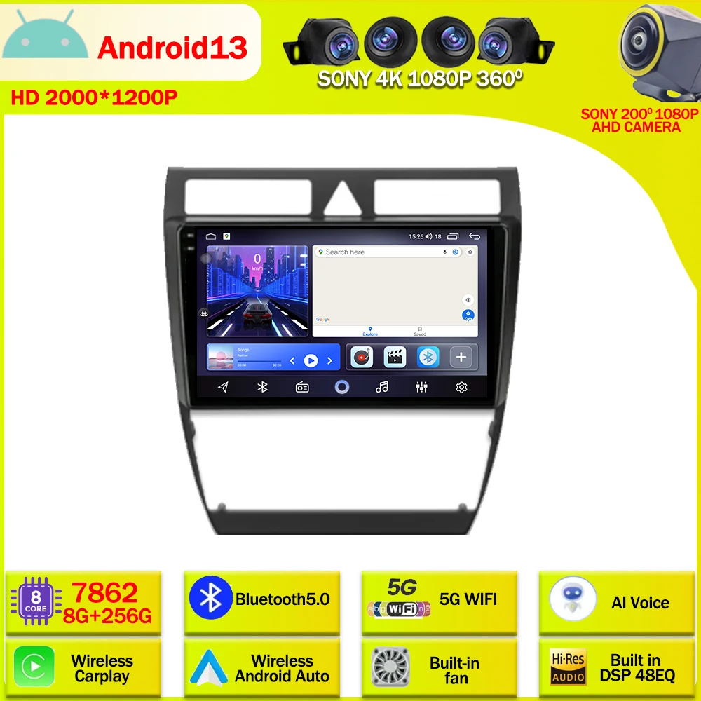 

Android 13 Car Radio Multimedia Video Player Navigation GPS For Audi A6 C5 1997-2004 S6 2 1999 - 2004 RS6 1 2002 -2006 5G WIFI