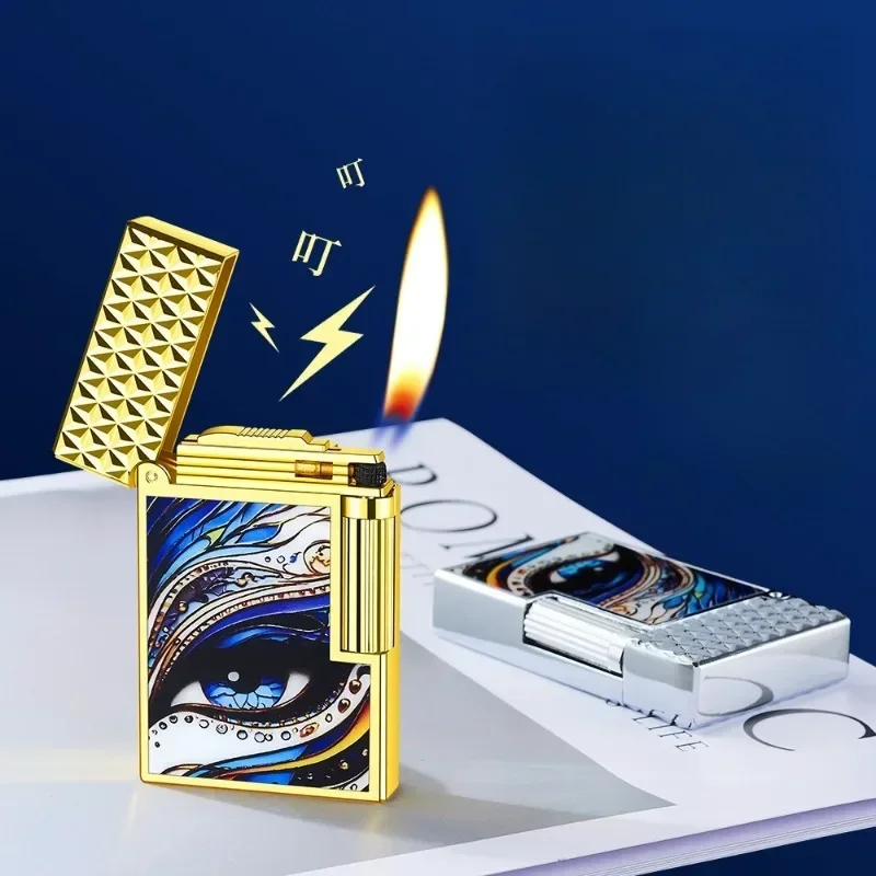 Painted Eye Art Lighter Langsheng Metal Mini Unusual Butane Gas Cigarette Lighter Mens Gift Smoking Accessories