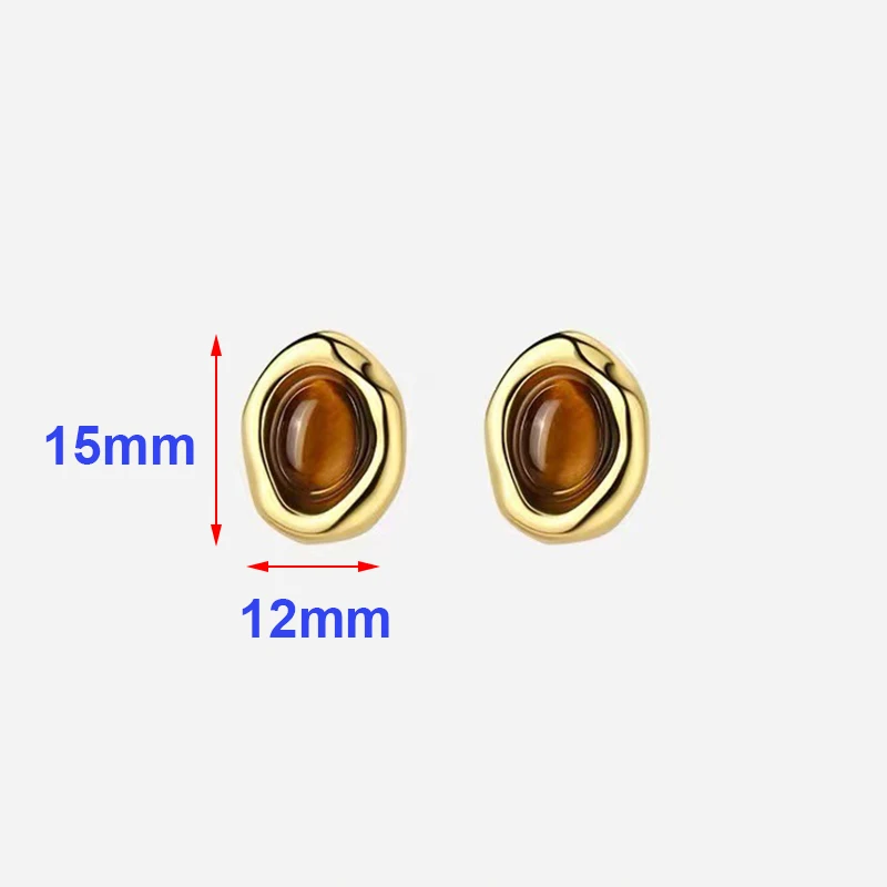 Real 925 Sterling Silver 18K Gold Irregular Oval Tiger Eye Stone Stud Earrings For Women Trendy Fine Jewelry Niche Accessories