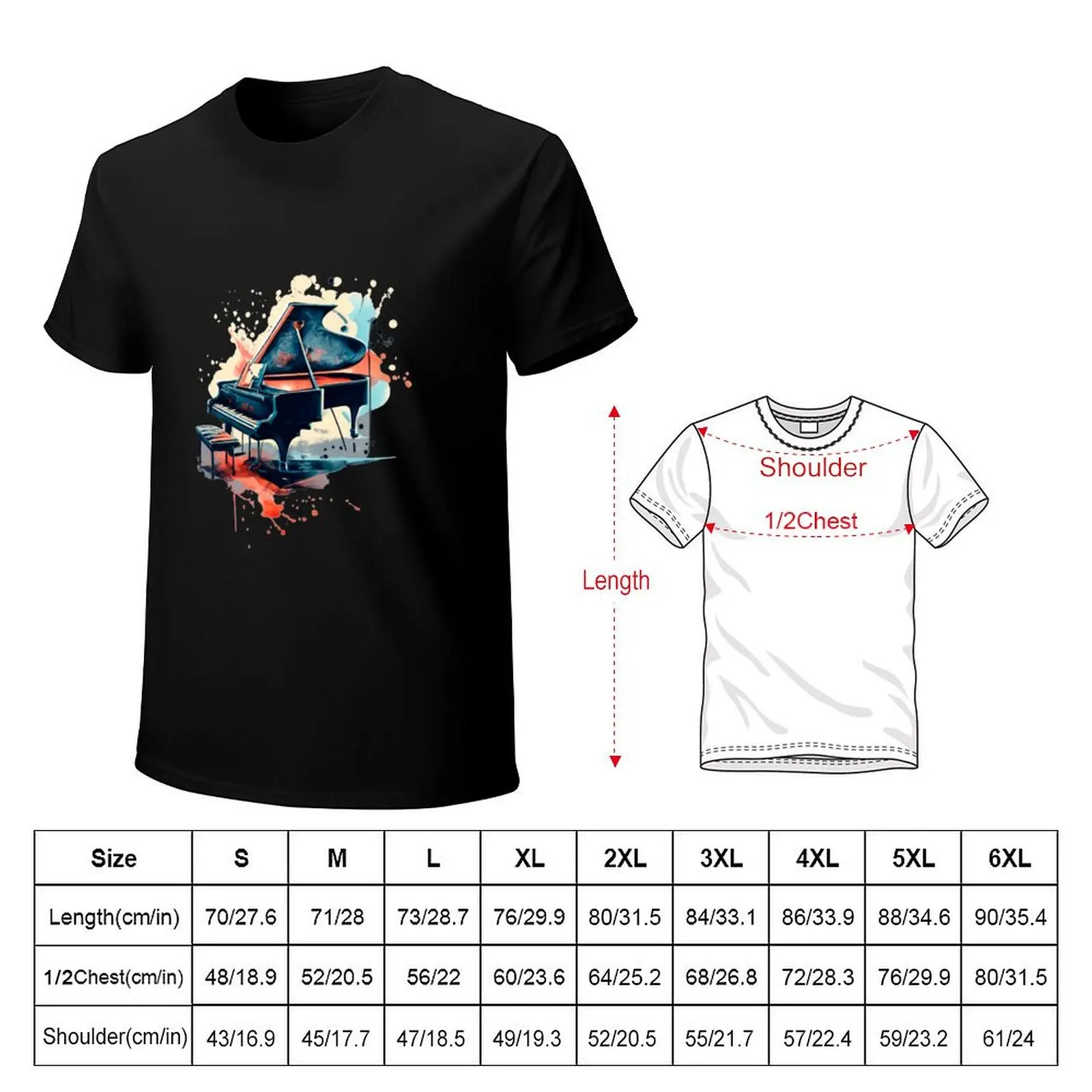 Artistic piano with paint chords T-Shirt Basic Solid Color Short Sleeve Cotton Top